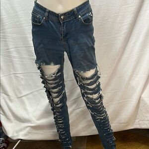 Rocawear Dark Blue Distressed Skinny Jeans